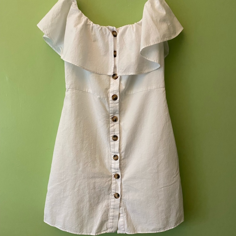 COPY - ZARA Off shoulder cotton dress WHITE size: XS with 2 side pockets